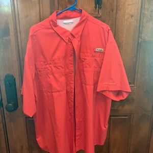 Columbia PFG Short Sleeve Button Up Peach